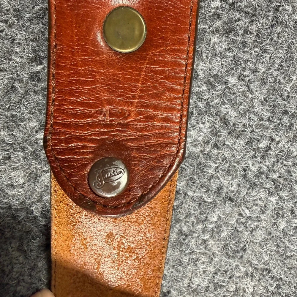 Orvis Shotgun Shell Leather Belt Mens 42 Brown Vintage Sporting Solid Brass